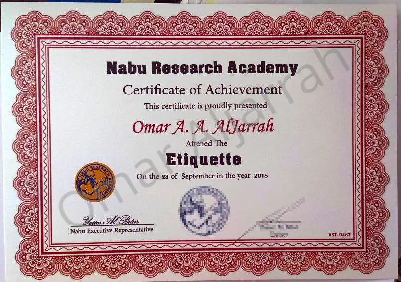 Etiquette Certificate